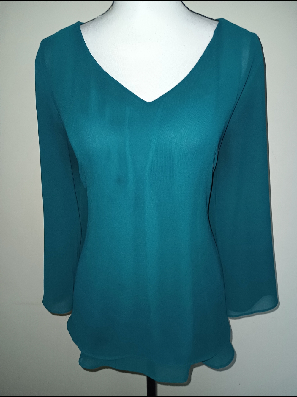 Jennifer Lopez Teal V-Neck Chiffon Blouse